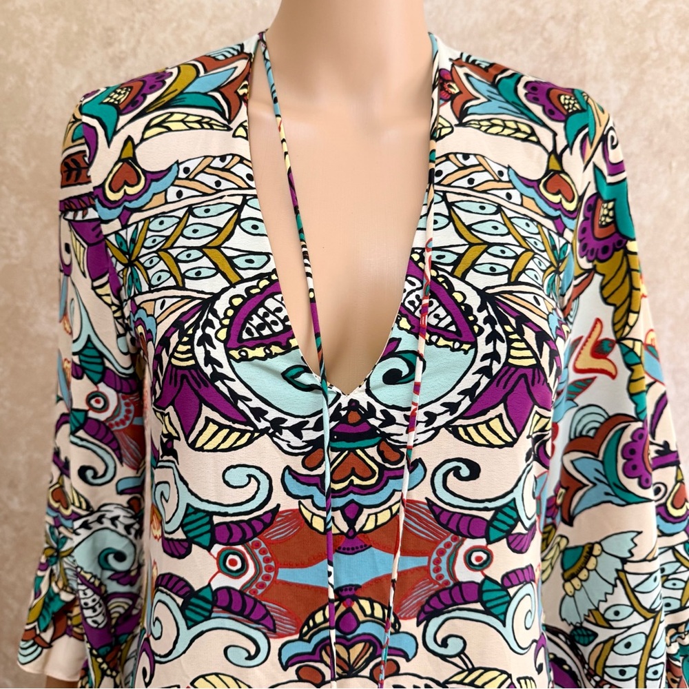 NWOT Zara ethnic tribal print midi flowy dress/Fall season dress size XS - Picture 11 of 14